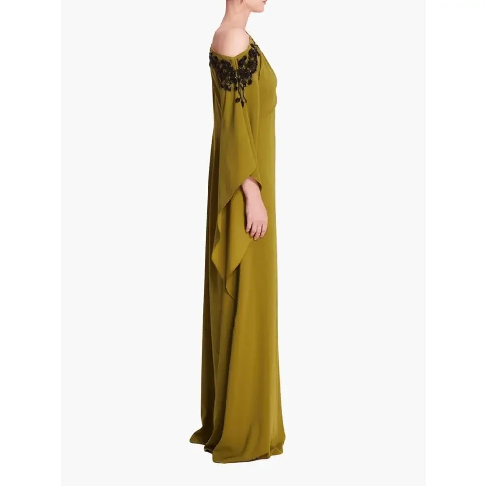 Marchesa EMBROIDERED DRAPED KAFTAN Size 12 NWT Olive - Picture 11 of 12
